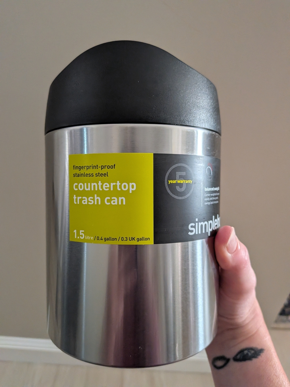 Simplehuman Fingerprint-Proof Stainless Steel Countertop Trash Can - Black